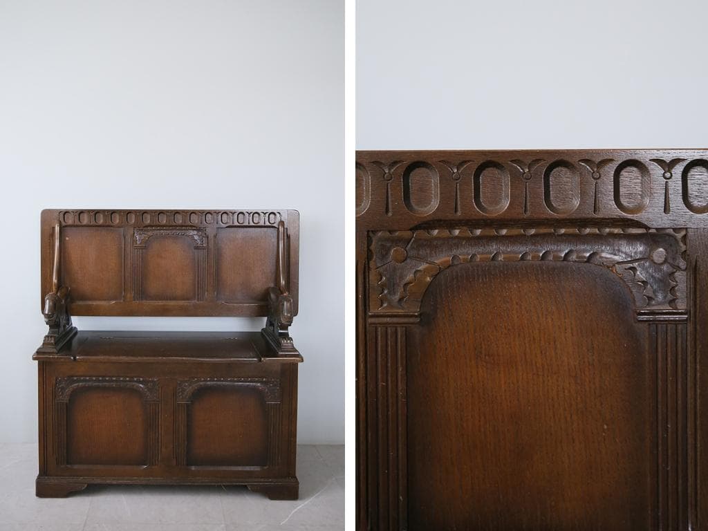 英国アンティーク木製モンクスベンチ/椅子イスチェア/収納机テーブル(88-119