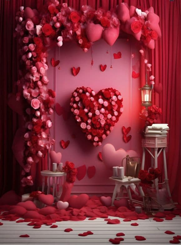 背景布【ハートO】サンプル　ペット撮影用フォトブース　バレンタインデー　縦長