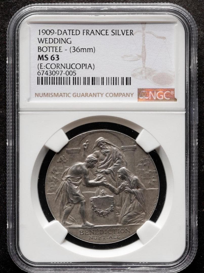 極美品　NGC-MS63　フランス　第三共和政　1909 銀貨