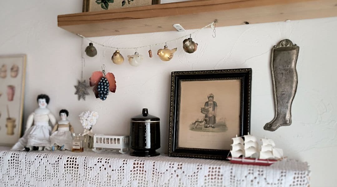 * antique picture ❀* 女の子とワンちゃんのいる 版画プリント