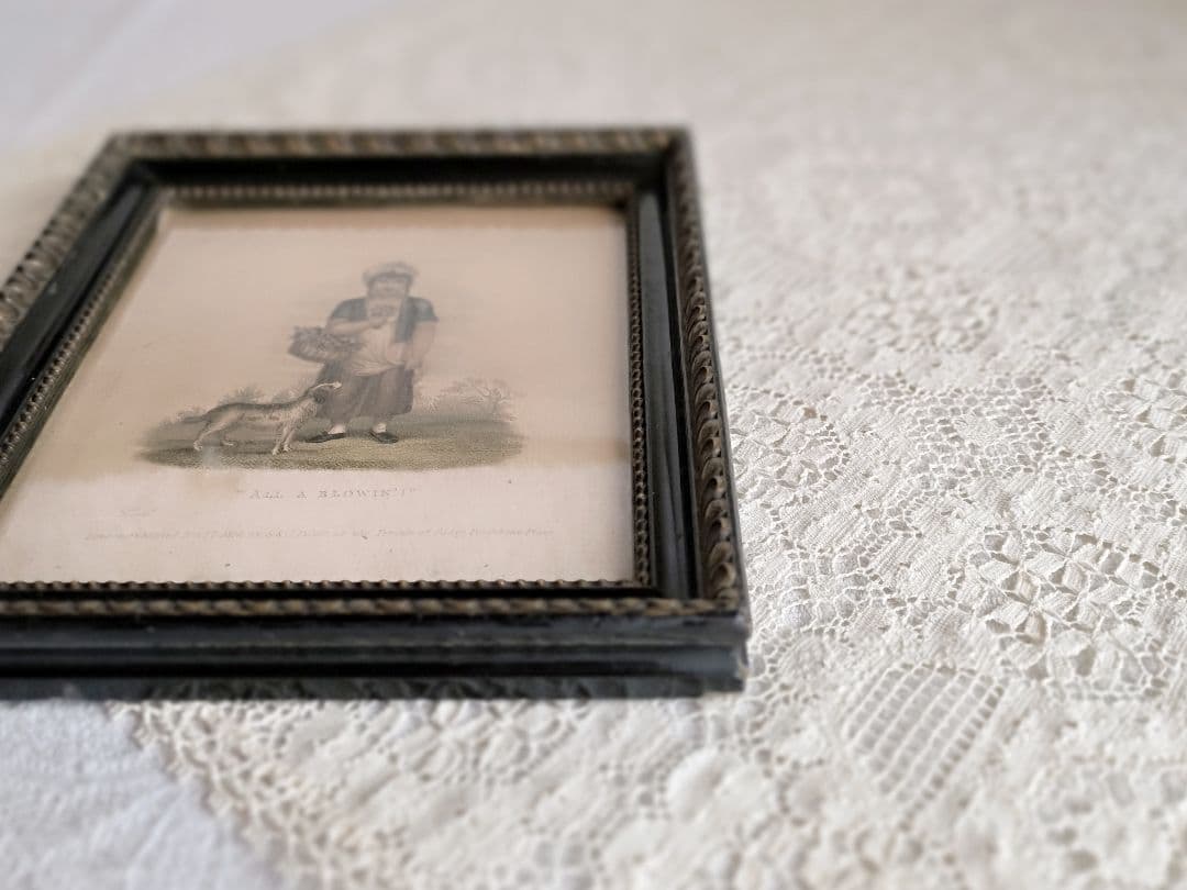 * antique picture ❀* 女の子とワンちゃんのいる 版画プリント