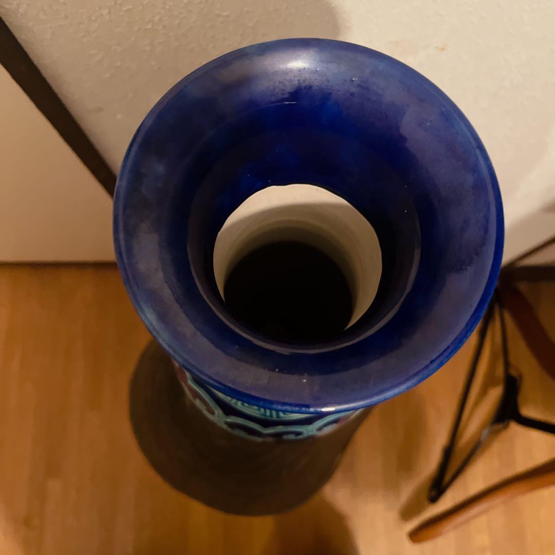 九谷焼 花瓶 寿字文 交趾風 瑠璃色 吉祥 縁起物