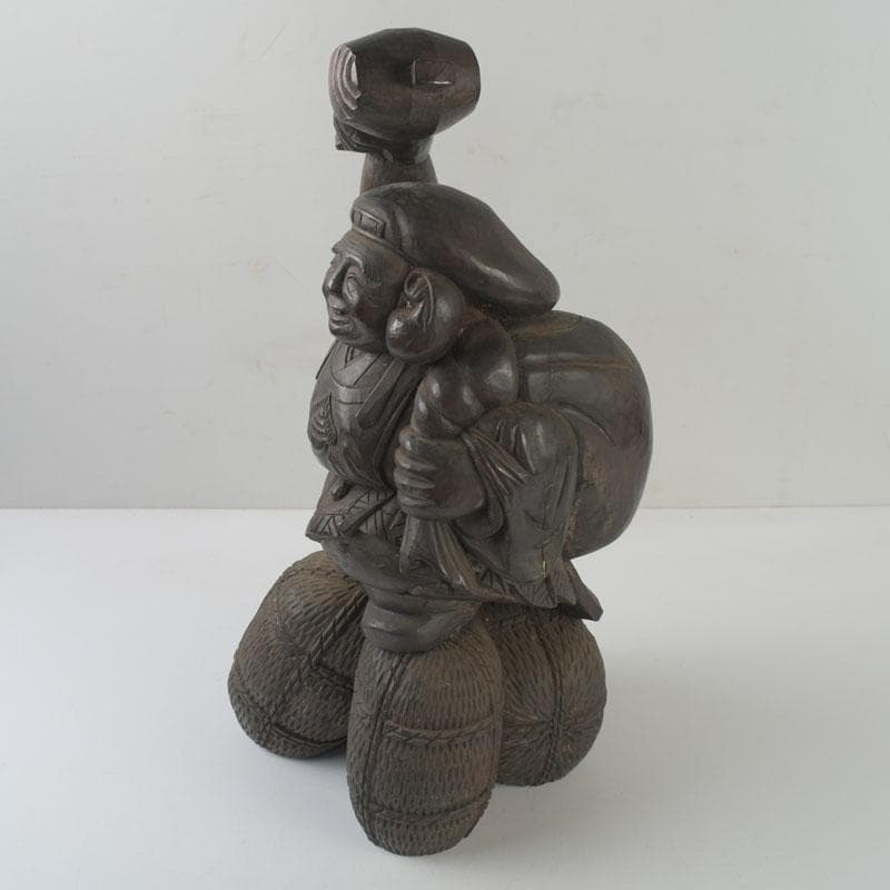 木彫　大黒天像　置物　縁起物　在銘　N　8646A