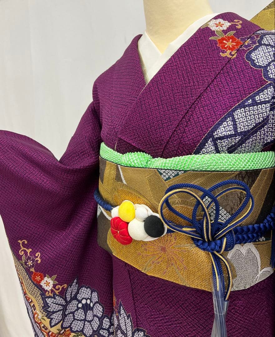 豪華　総絞り　振り袖　フルセット　別誂長襦袢付　成人式　金彩加工　刺繍入　702