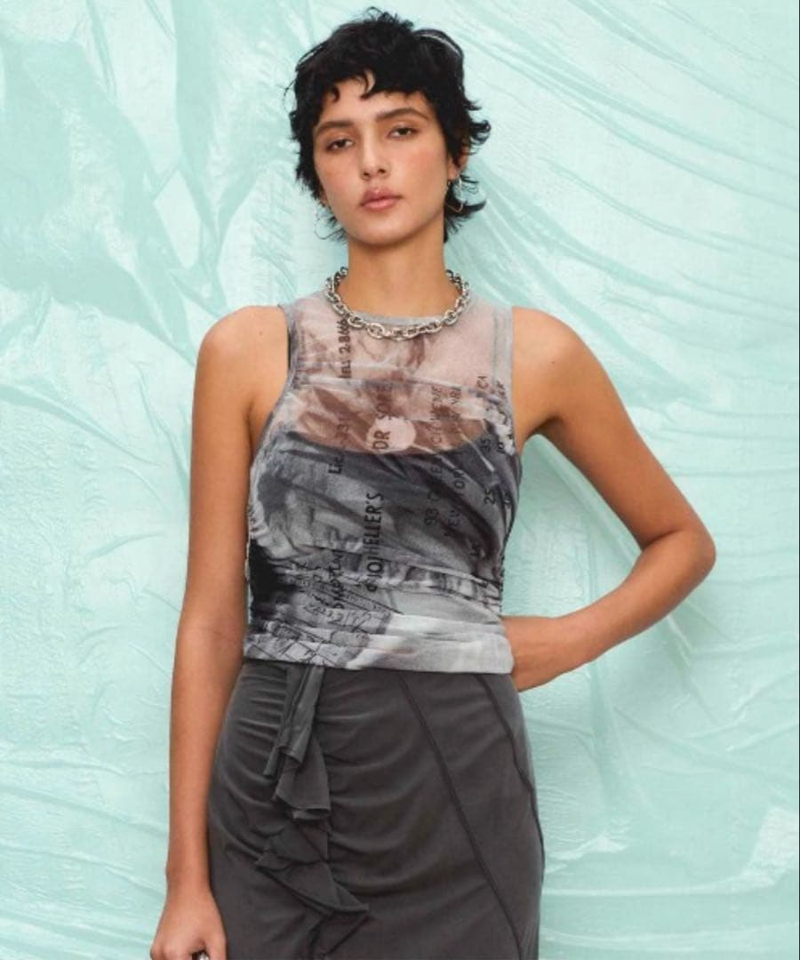 maison special チューリップギャザーメッシュタンクトップ