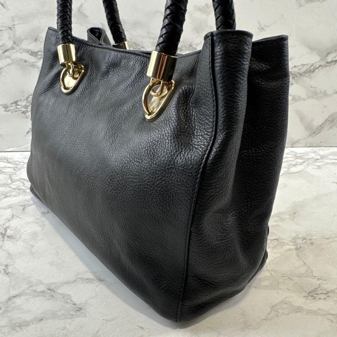 COLEHAAN コールハーン 本革 レザー ハンドバッグ 黒ブラック金ゴールド