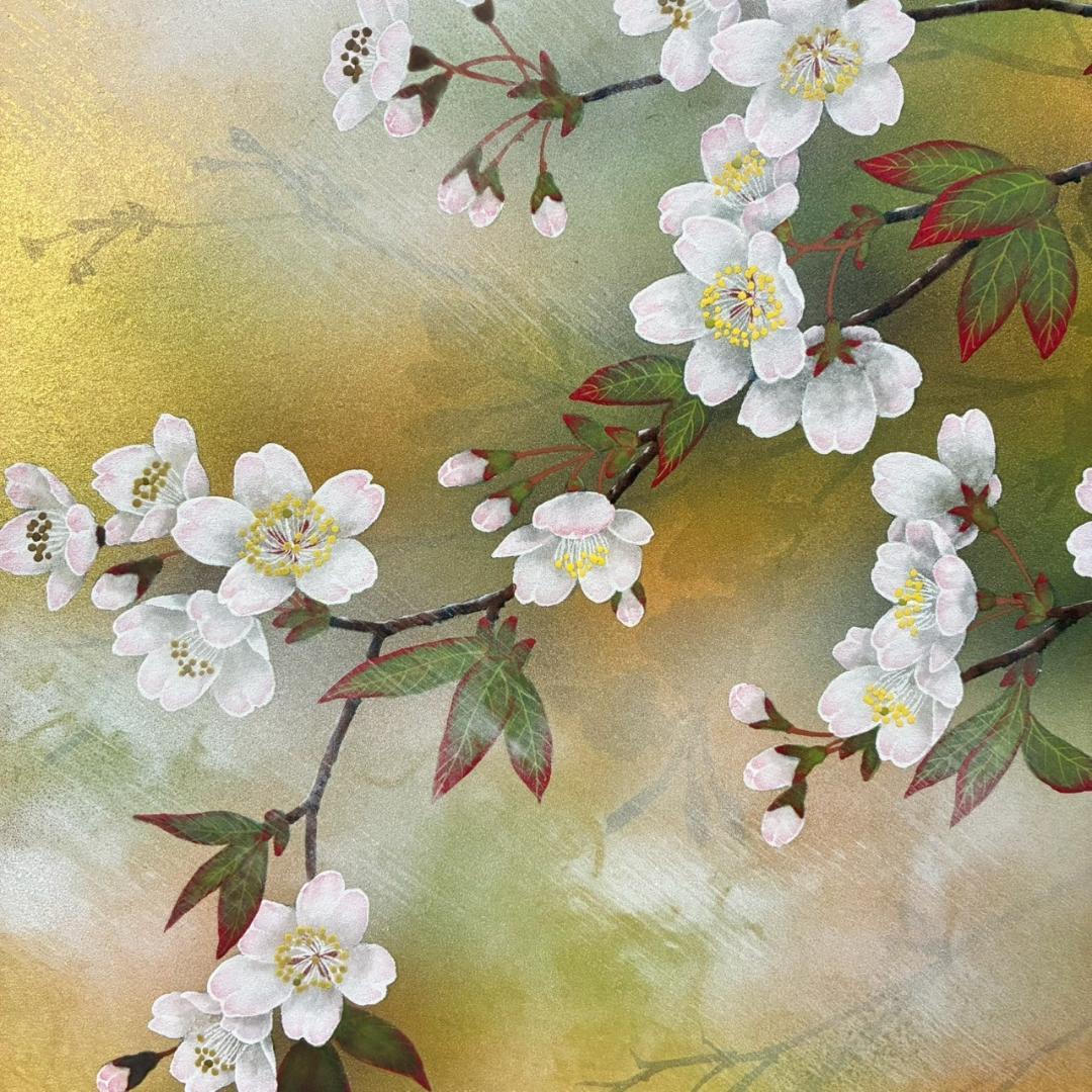 美品 佐々木経二「桜花」日本画 肉筆画 共シール有 署名・落款有り 額縁入り