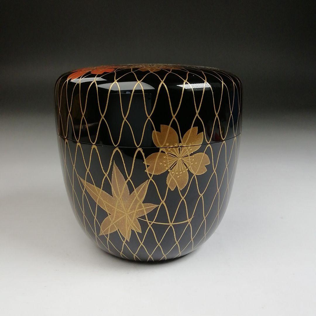 Ｔ９３２　棗　『網春秋蒔絵』『内銀地』『清水庄三 作』　共箱　茶道具