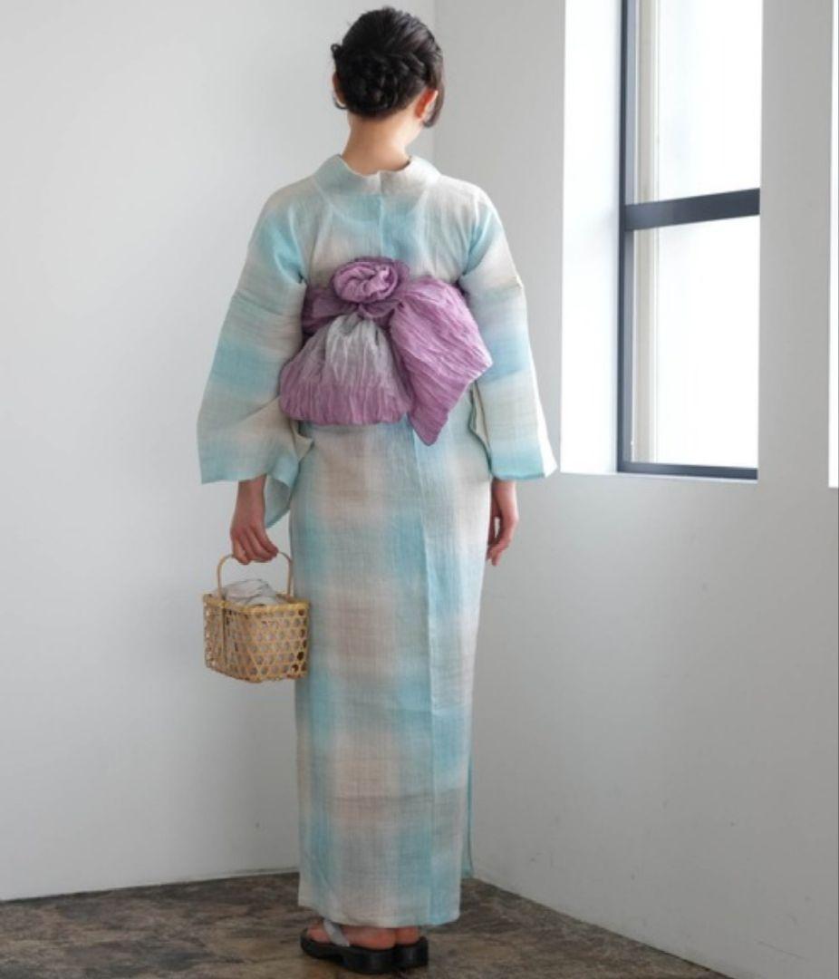 【新品】浴衣　セット 近江ちぢみ 水色　麻100%　日本製　高級浴衣