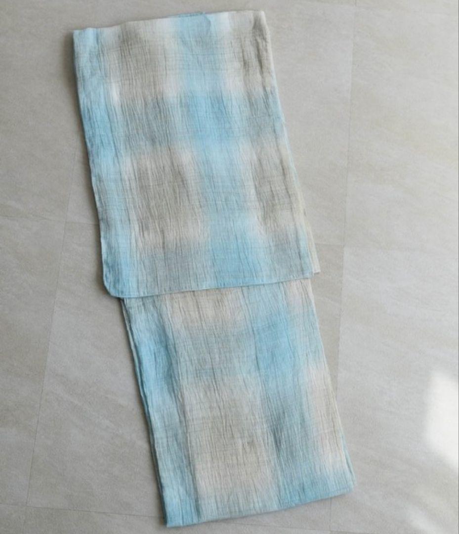 【新品】浴衣　セット 近江ちぢみ 水色　麻100%　日本製　高級浴衣