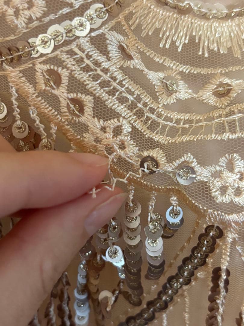 TADASHI SHOJI チュール　ロングドレス　サイズ6 ベージュ系