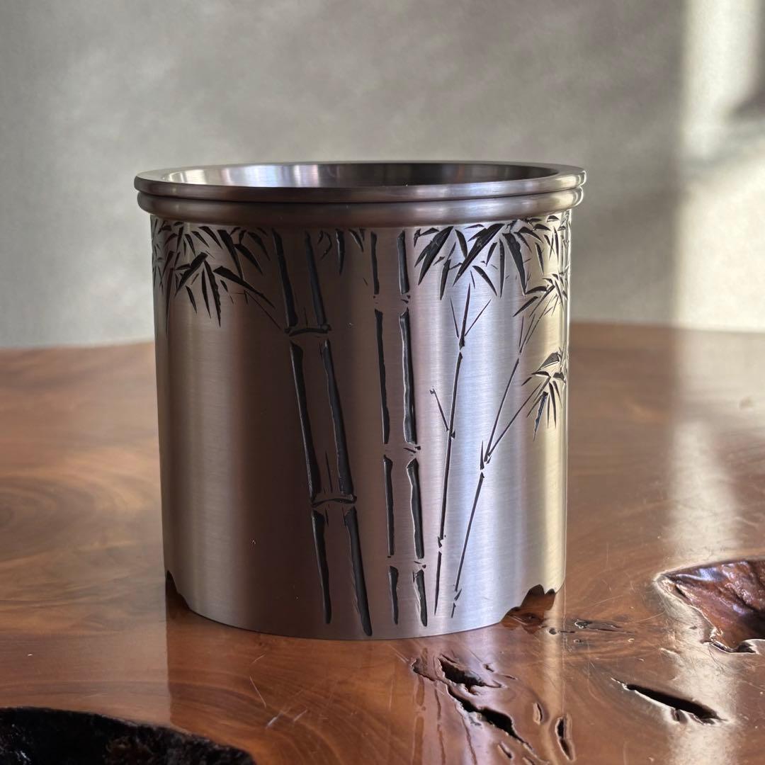 純錫　建水　鍛栄造　廣秀刻　茶道具　共箱