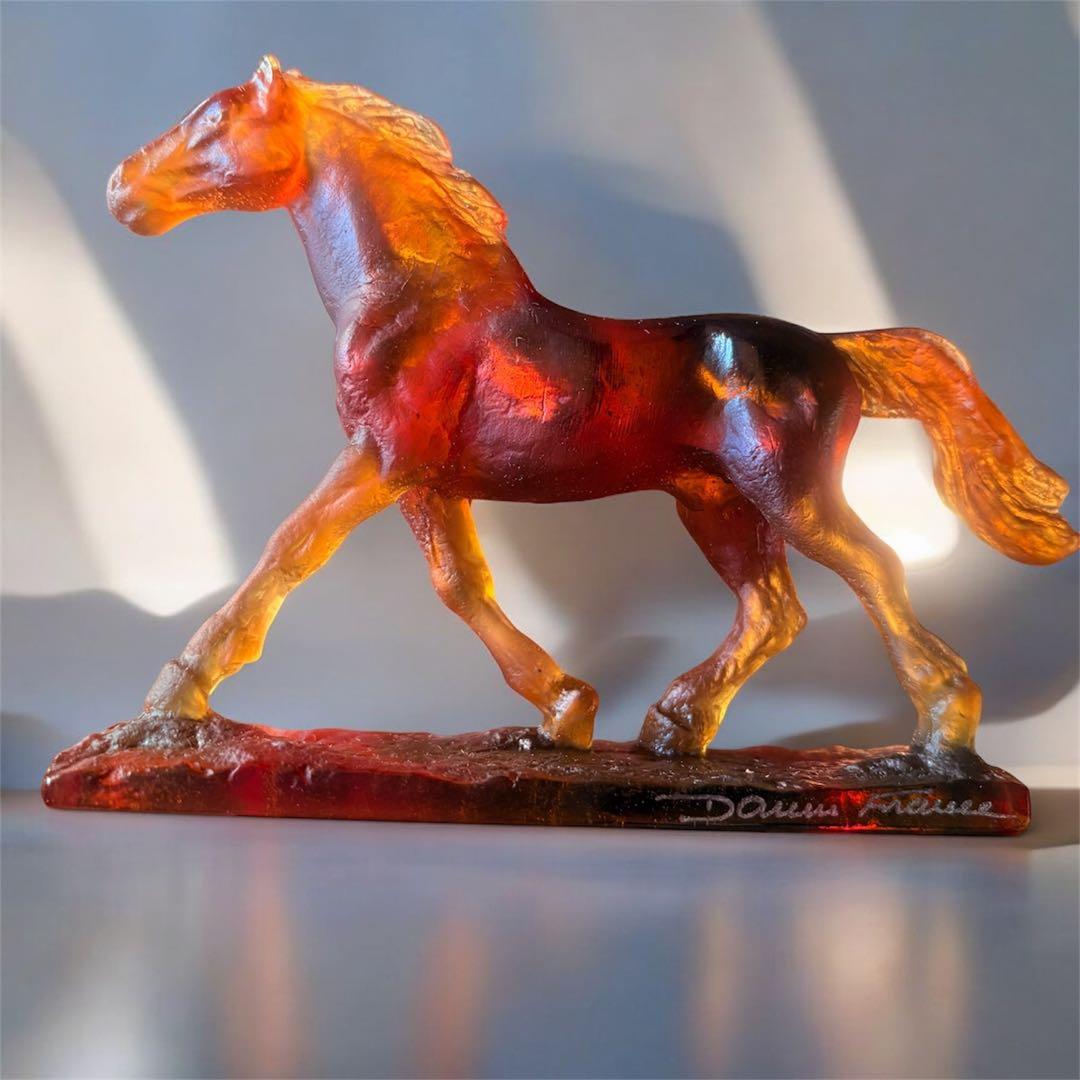 美品 Daum France ドームフランス クリスタルガラス 馬 置物 箱付き