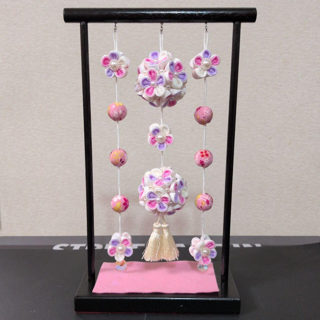 つまみ細工 吊るし飾りと雛飾りセット　 雛壇 　ピンク