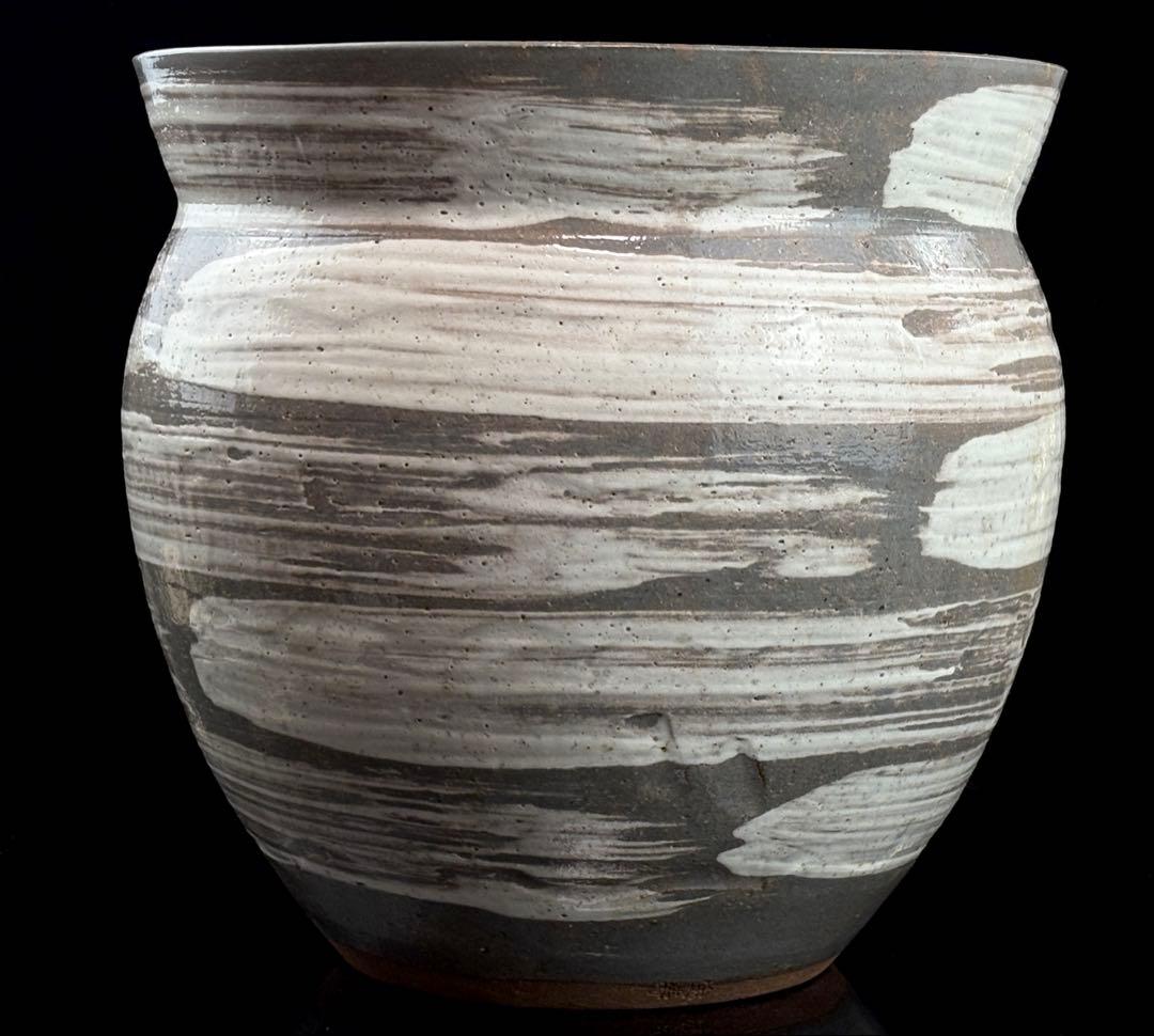 茶道具【宝寿】銘 刷毛目 水屋瓶（大）杉割蓋付 R811102