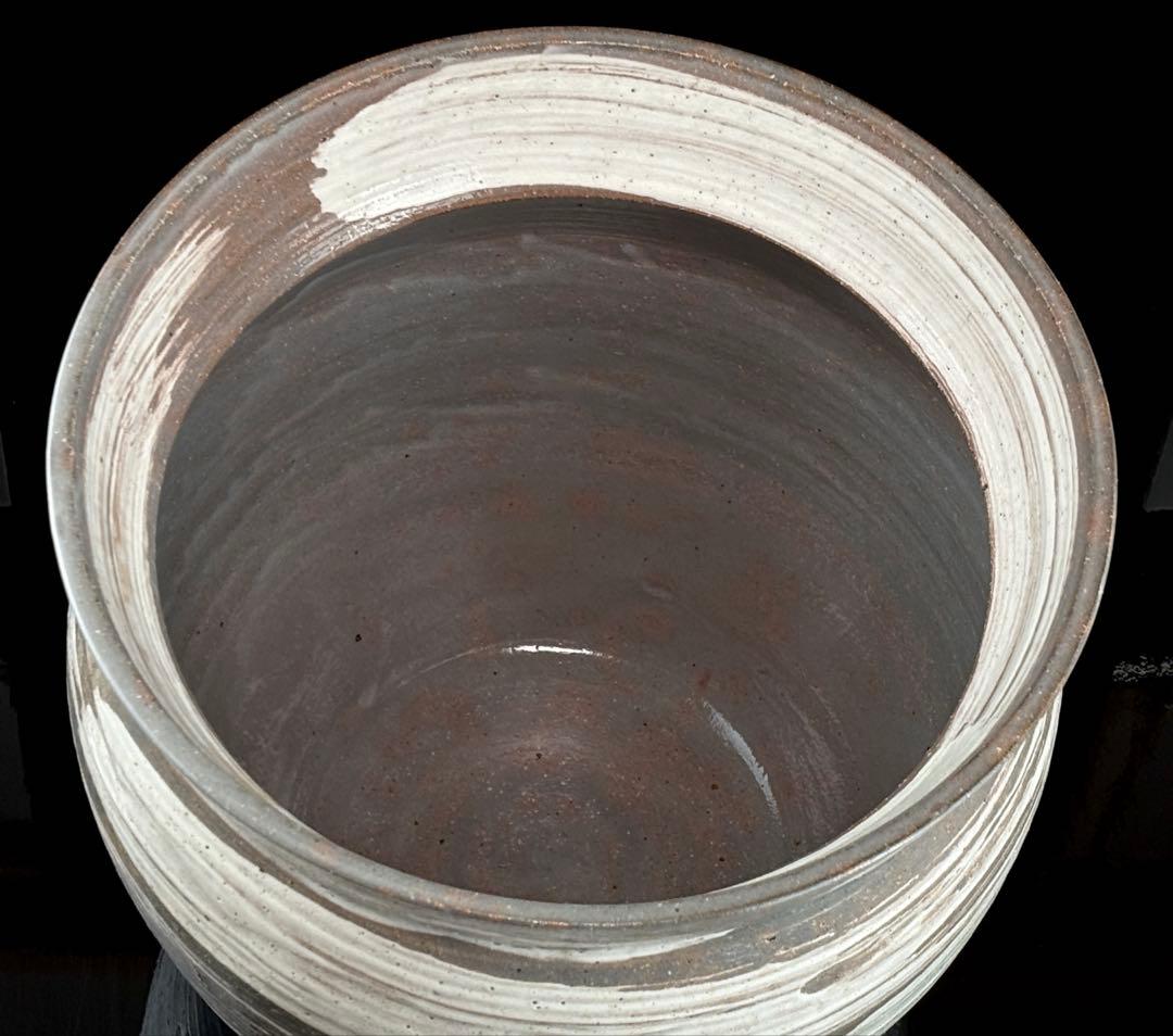 茶道具【宝寿】銘 刷毛目 水屋瓶（大）杉割蓋付 R811102