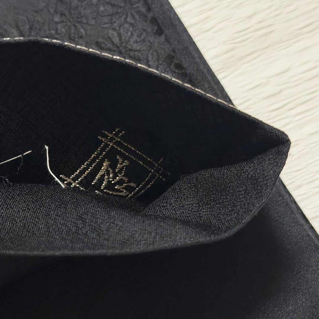 m-47 雪輪 菊 正絹 袋帯 黒地 極美品