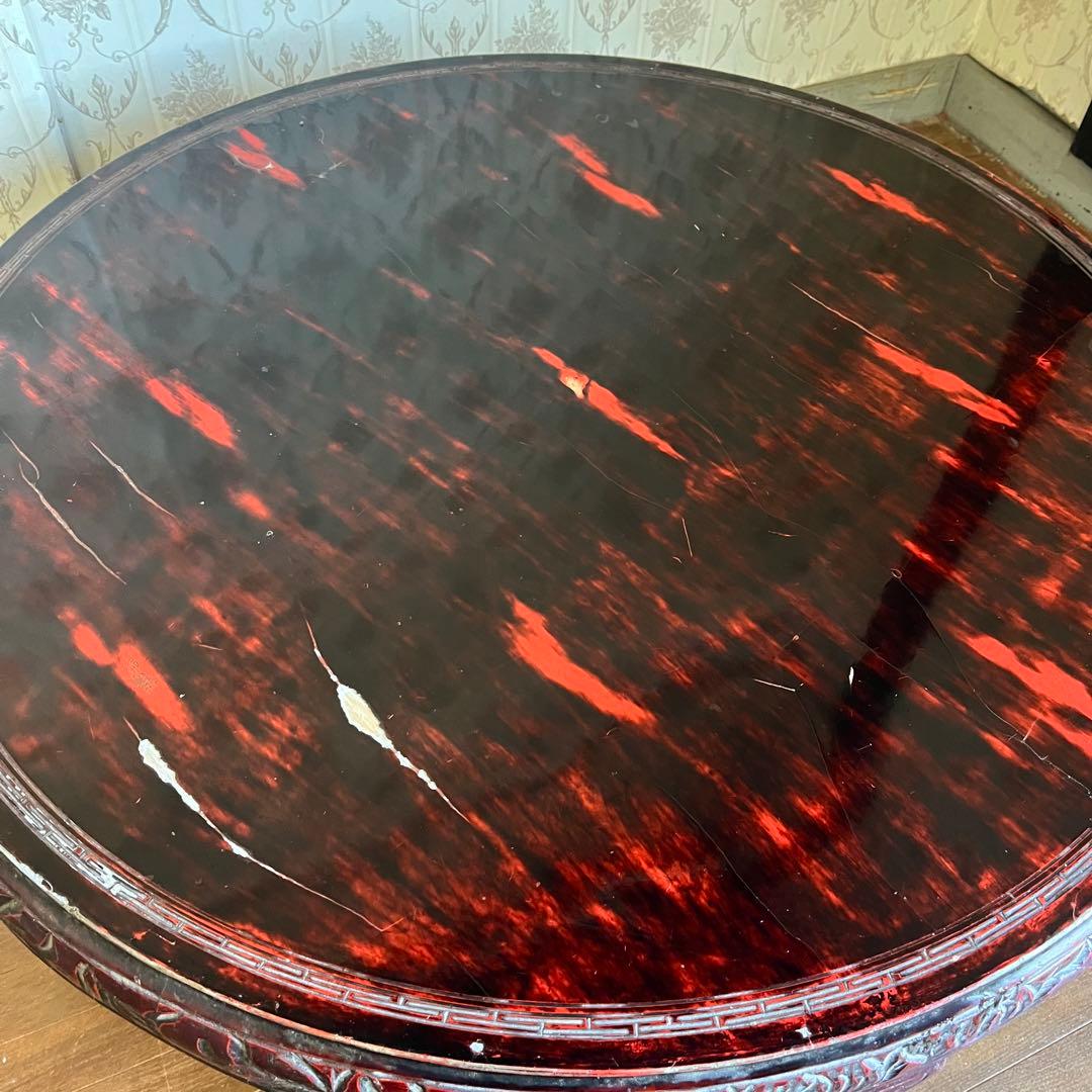 【アンティーク】李朝 彫刻 天然木 座卓 ちゃぶ台 センターテーブル 古家具