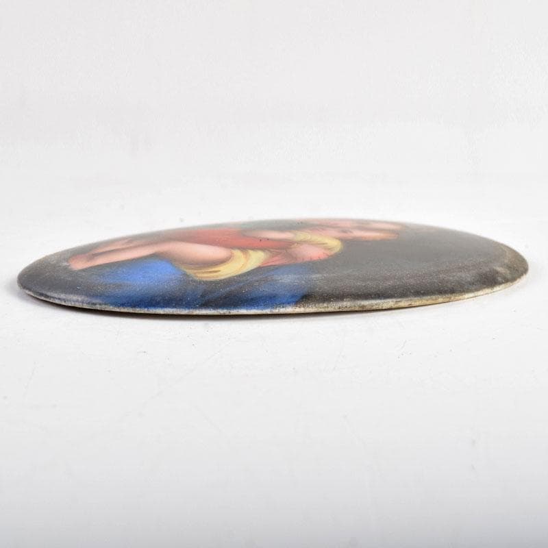 キリスト教　陶器製　聖像画　イコン　聖母子　銅製フレーム　M　R9408