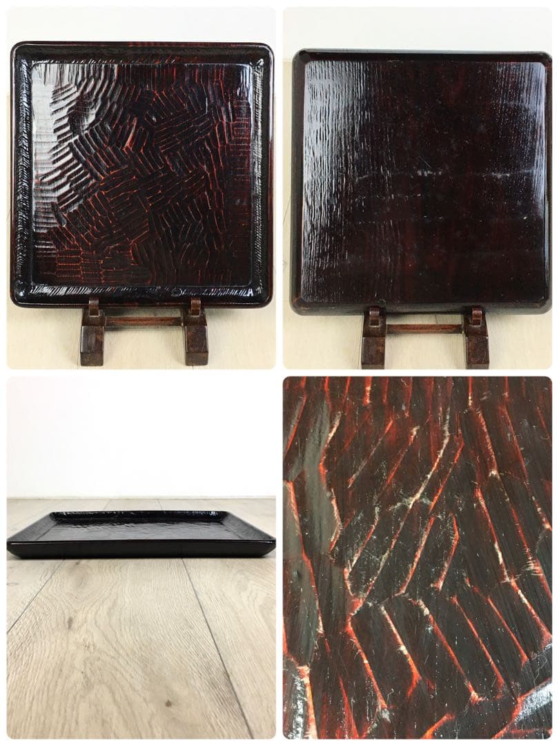 S369讃岐彫 四方盆 くり抜き盆 5客揃 懐石膳 茶懐石