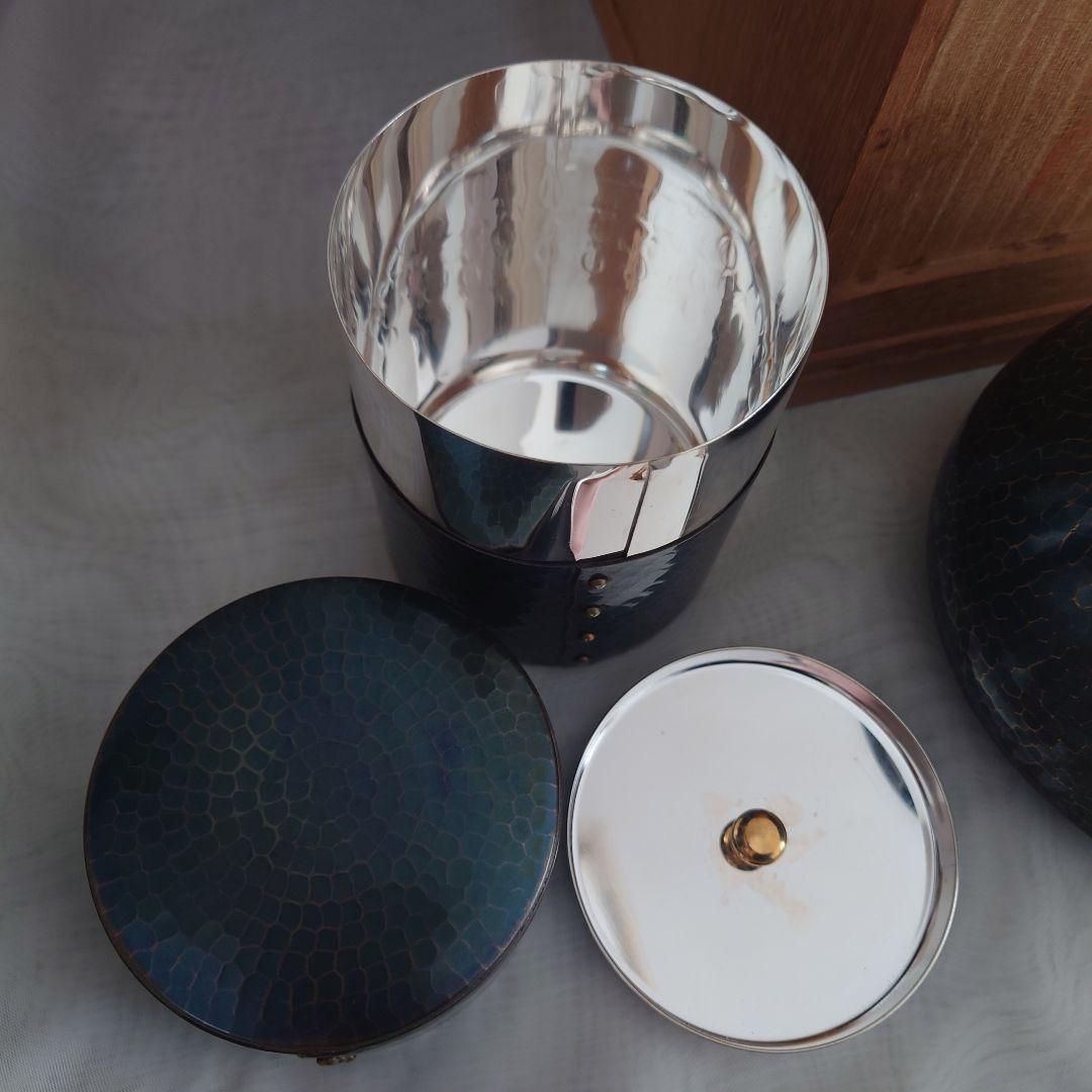 【希少】未使用美品　北越堂　鎚起銅器　茶器揃　青色金古銅製　銅器　玉川堂