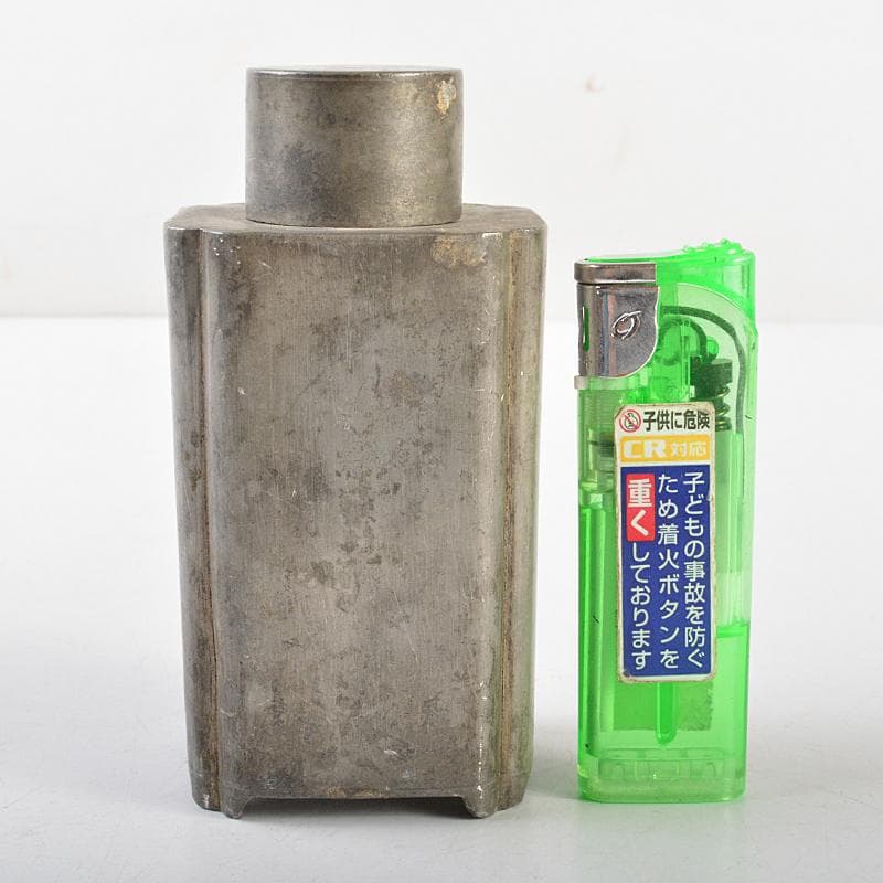 煎茶道具　古錫　四方茶壷　茶心壷　在銘　約212g　M　R5849