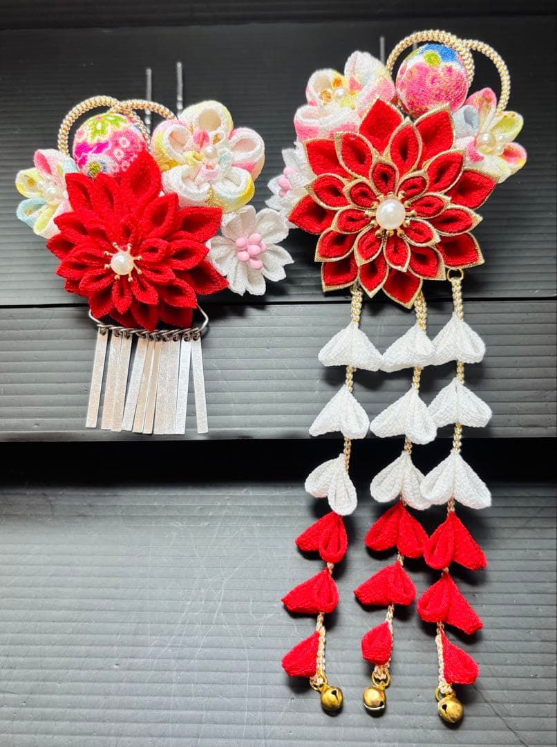 わかこさま専用 七五三髪飾りセット 赤色×白色 7-30