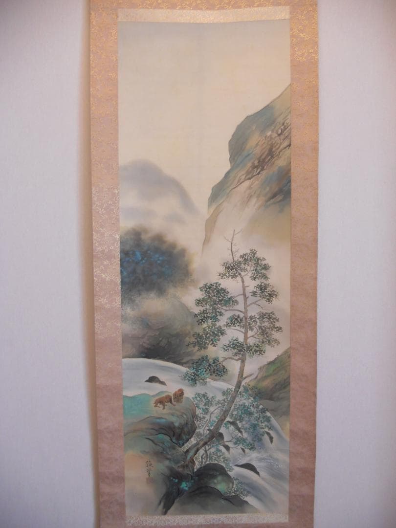 掛け軸 田中竣 夏水遊猿 絹本 希少 軸装 茶道具 掛軸 美品 です。