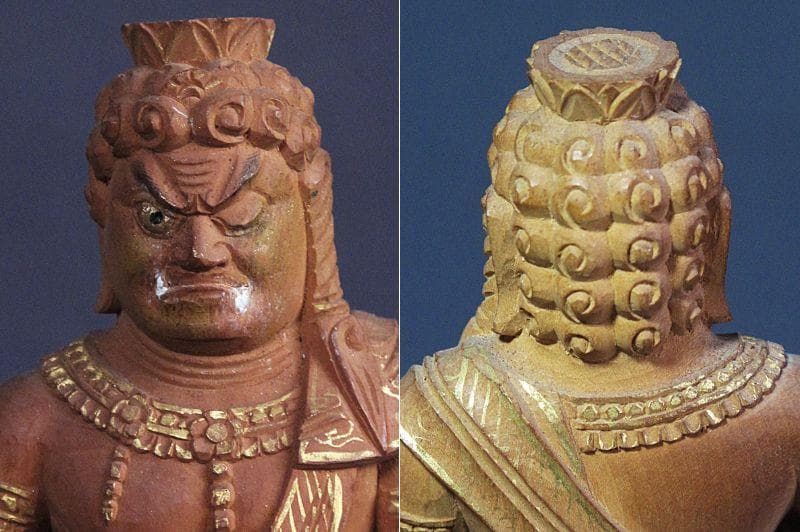 金泥淡彩色!!『木造 不動明王立像』総高25㎝ 像高13.6㎝