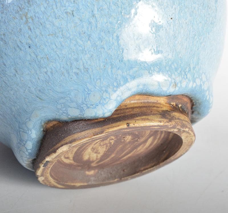 中国　汝窯　天青釉　茶入　茶壷　蓋・仕覆付　時代箱　M　R4570