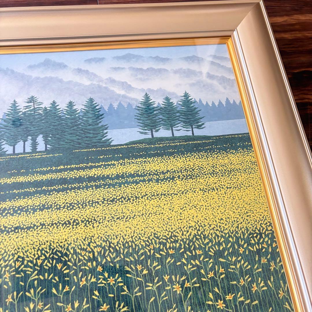 原滄月「湿原の花」日本画 額装 J