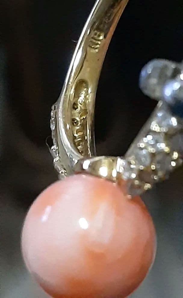 珊瑚とダイヤのK18リング15号サイズ