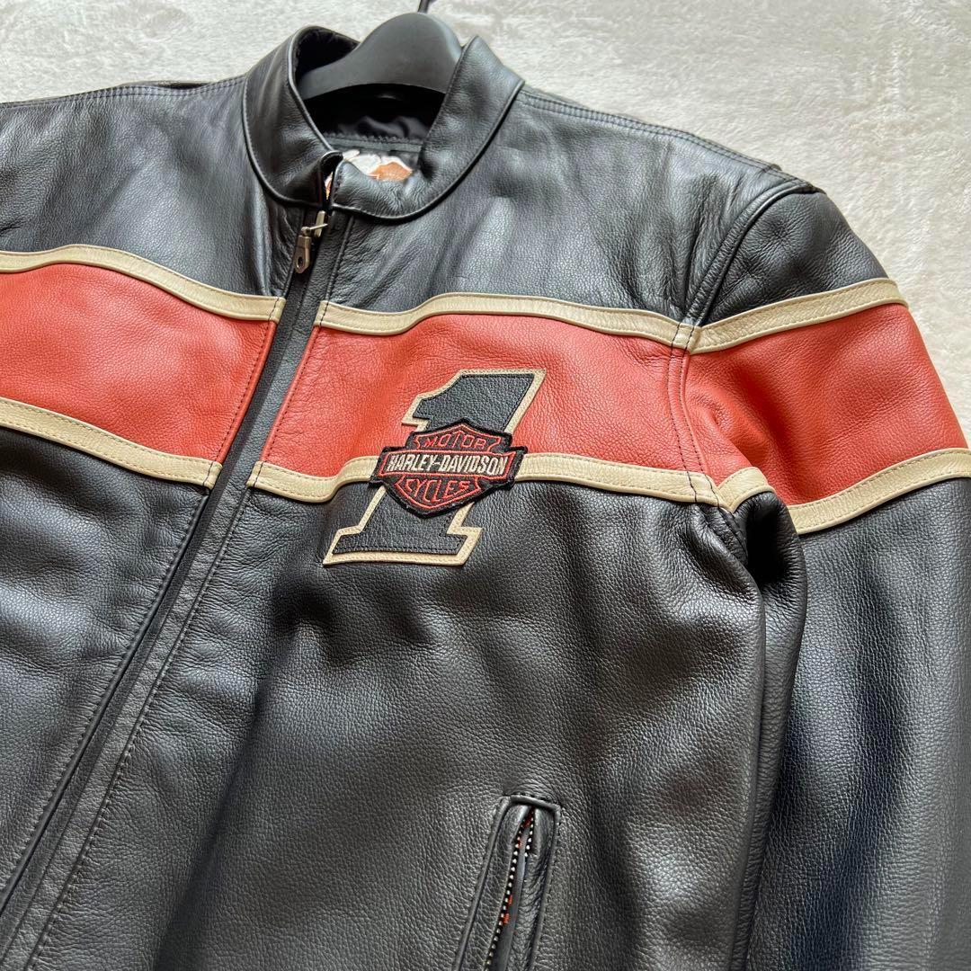 【美品 希少デザイン】ハーレーダビッドソン シングルライダース 本革 黒 L相当