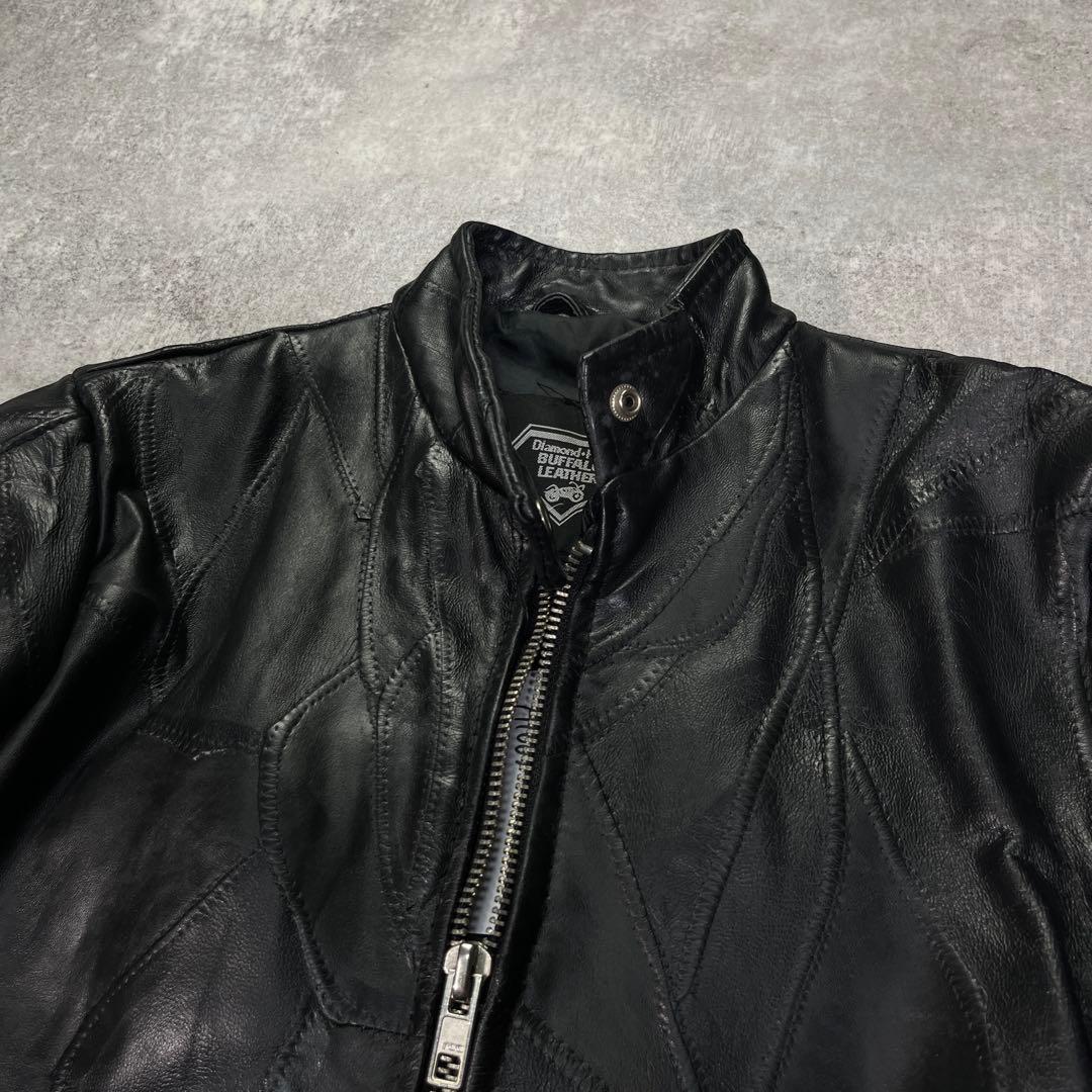 バッファロー レザー ライダースジャケット つぎはぎ 黒 ワッペン　イーグル