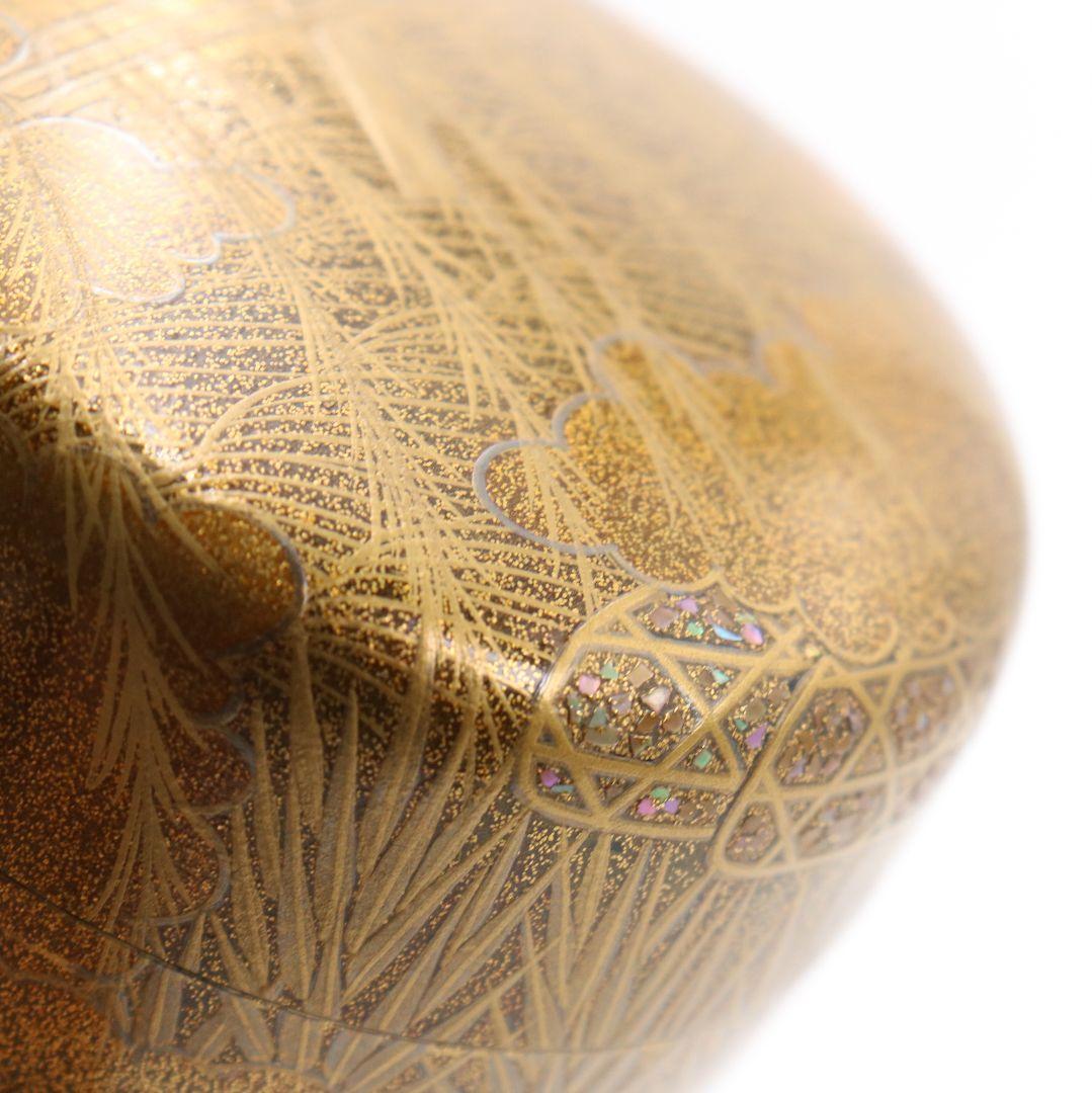 久保縫春作 芽張柳蒔絵 中棗 茶道具 共箱　AW784　N2