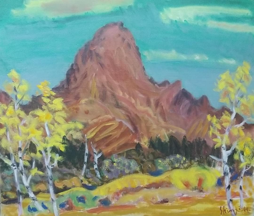 絵画 油絵 P10「烏帽子ヶ岳」