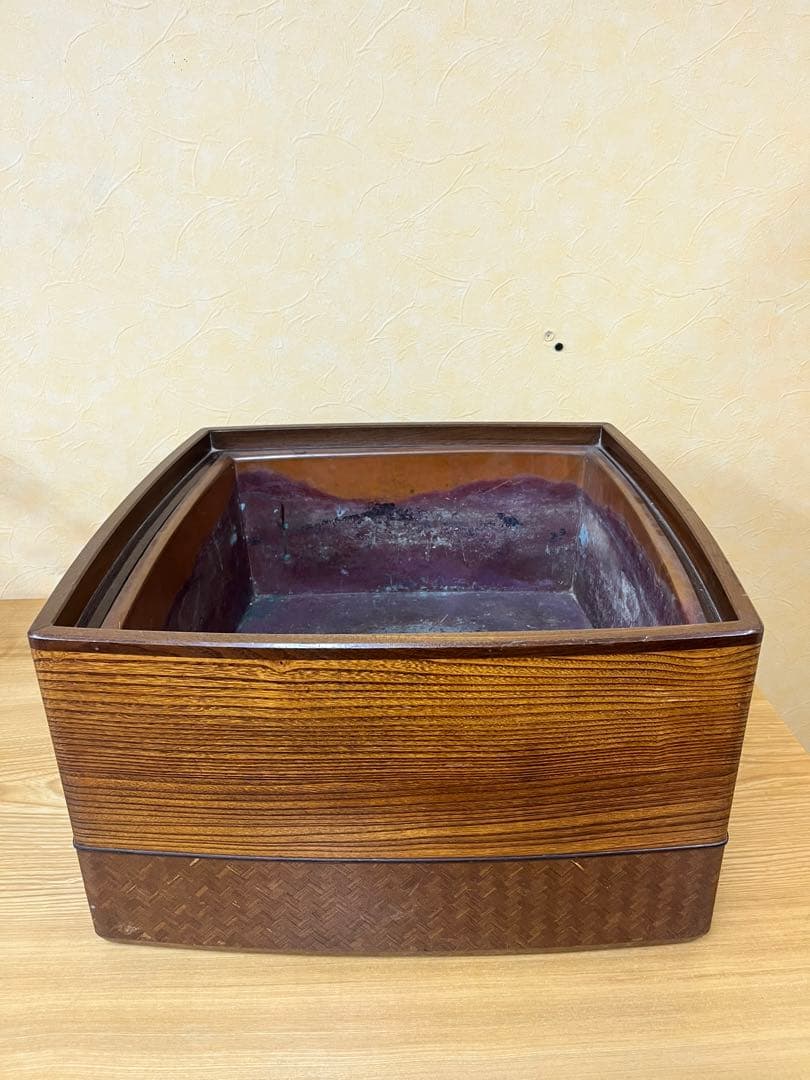 木製火鉢 銅内箱付き 和家具 古道具 インテリア アンティーク 木枠 銅製