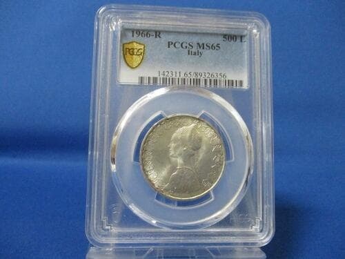 イタリア 500リラ銀貨☆1966年／未使用／PCGS MS65／アンティーク