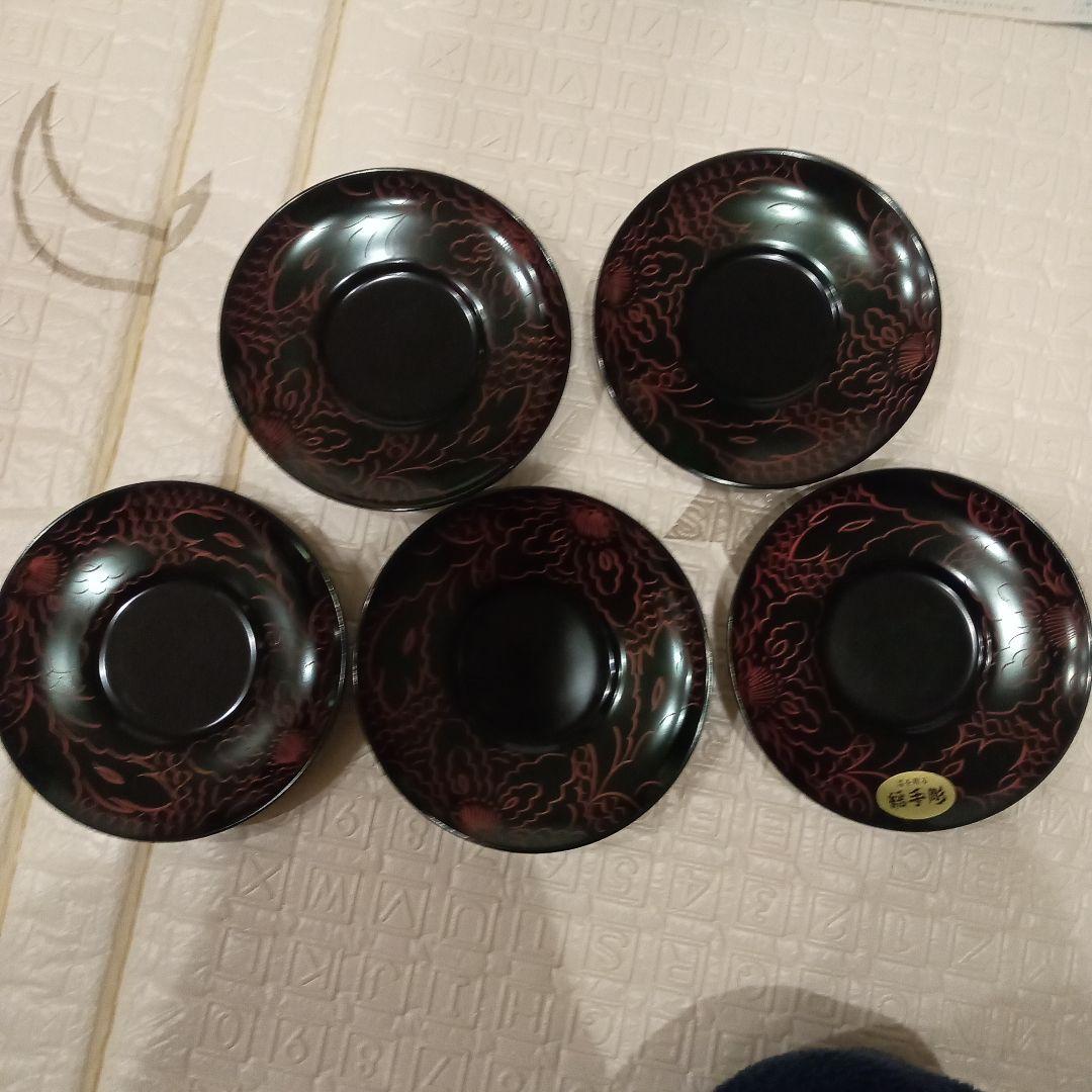 あいづぬり 漆器の長方形盆　茶托5枚セット