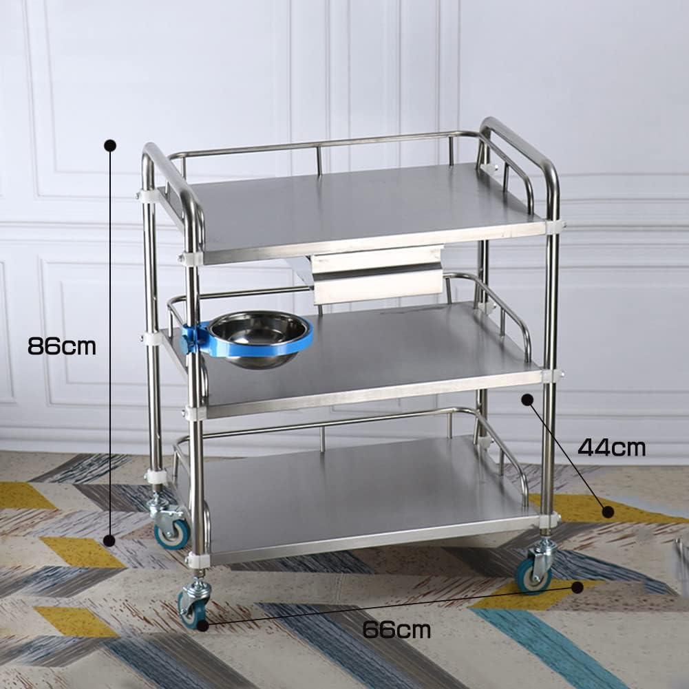 医療用ワゴン キャスター付 3段 耐荷重100KG 360°回転ステンレス