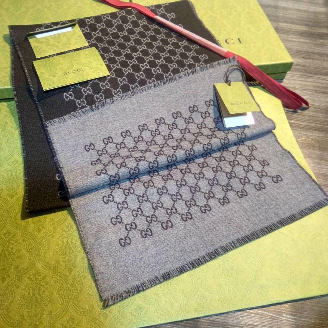 ❤新品箱袋付❤GUCCI マフラー ストール ショール スカーフ❤黒&グレー❤