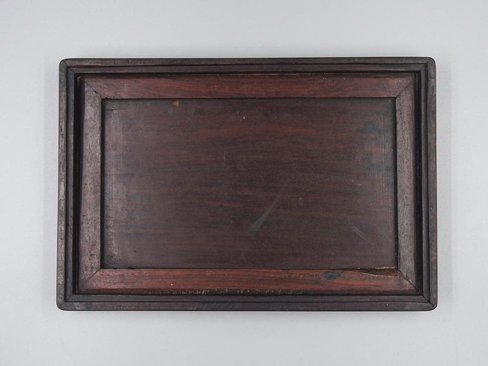 【木】　★ 竹木 黄花梨木四方硯盒 ★　清朝期　鬼顔 麦穂 木目模様　文房珍玩