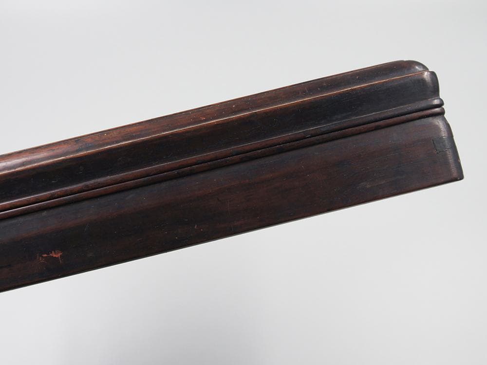 【木】　★ 竹木 黄花梨木四方硯盒 ★　清朝期　鬼顔 麦穂 木目模様　文房珍玩