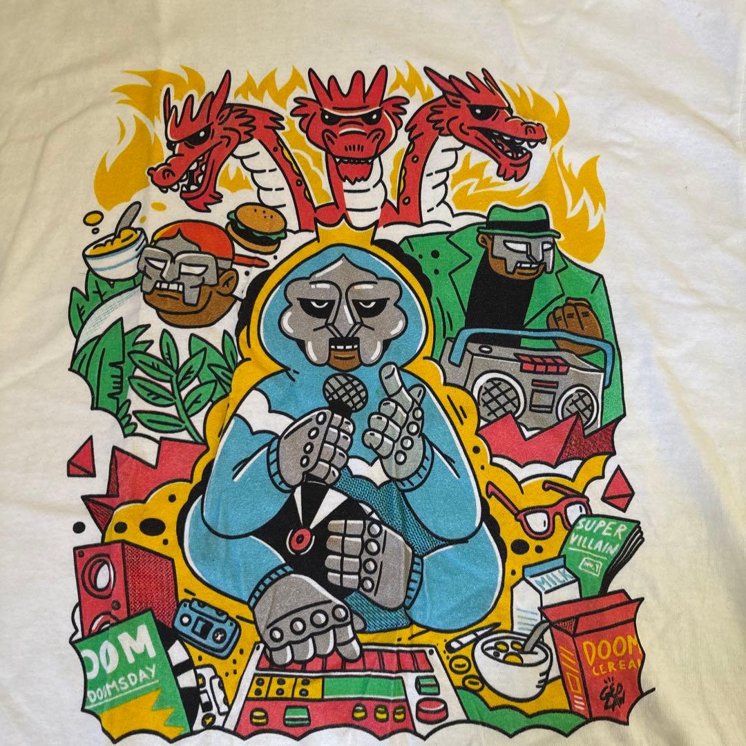 MFDOOMプリントTシャツホワイトビンテージラップ T HIPHOPXLサイズ
