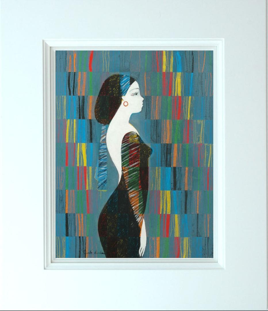 油絵 菅家令子 絵 絵画 インテリア 額付(白)uF6-030214 人物 女性