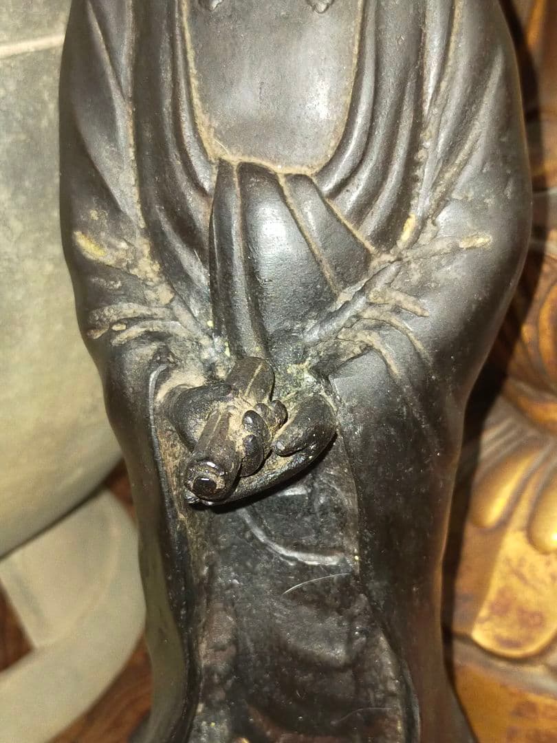 ♥値下げ！　銅製　観音像　在銘　観音様　ブロンズ像　仏像　骨董　古玩