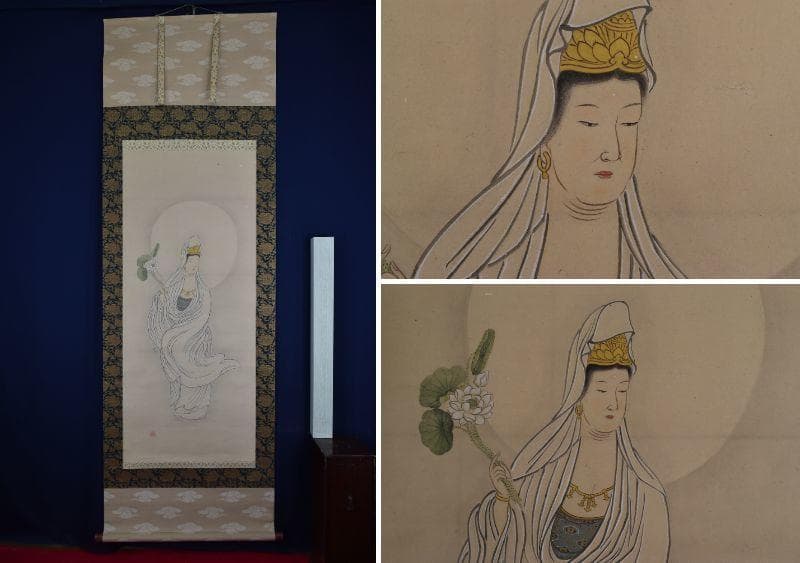 【真作】春芳/観音図ＮＯ-2、1/掛軸☆宝船☆AB-313