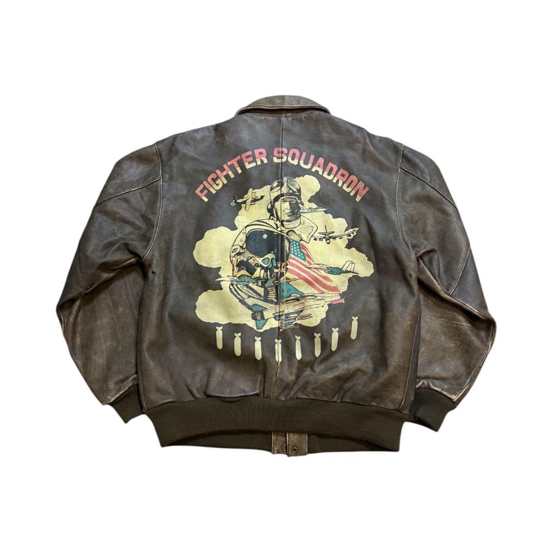 vintage a-2 レザー フライトジャケット バックプリント ミリタリー
