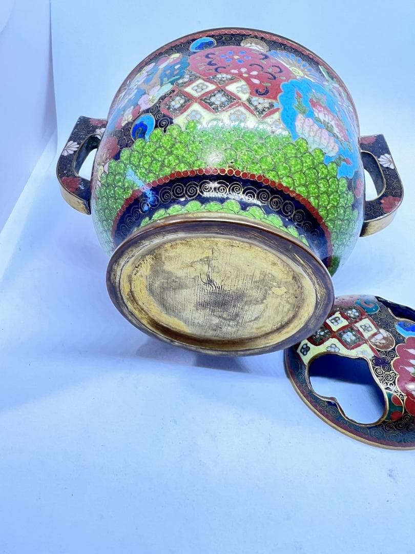 七宝香炉　蓋付き　明治期　合せ箱　花草紋　菊　梅 W12×D10×H9㎝