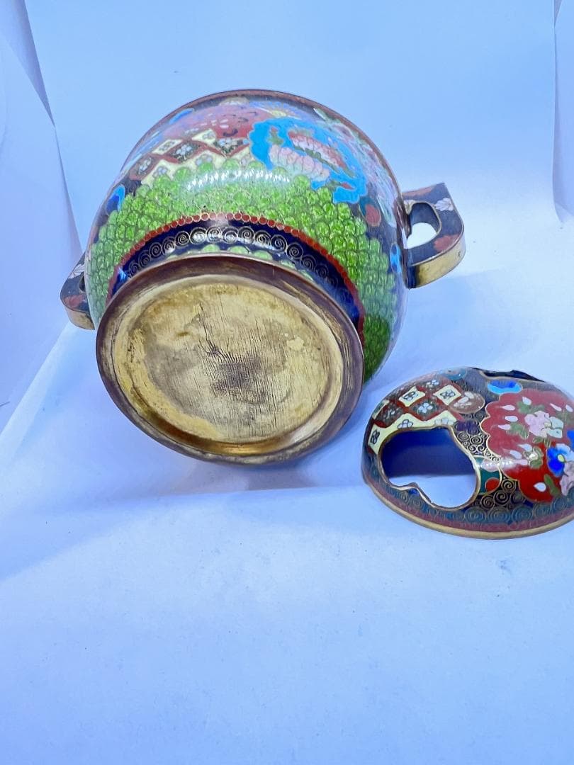 七宝香炉　蓋付き　明治期　合せ箱　花草紋　菊　梅 W12×D10×H9㎝